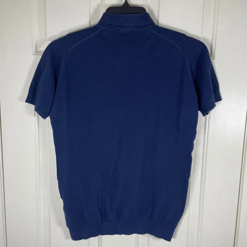 John Smedley Navy Sea Island Cotton Knit Polo Sweater Shirt Mens S England Pique